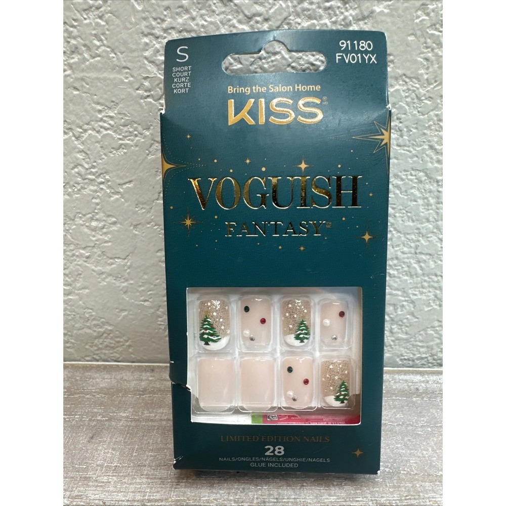 $10 🌙 Kiss Voguish Fantasy, Glue Nail Short Nude Red Green Christmas NEW